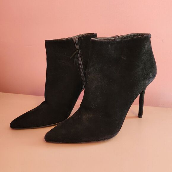 Stuart Weitzman Suede Zip Up Booties 4in Heel Women’s Size 7.5 Black - Picture 1 of 10